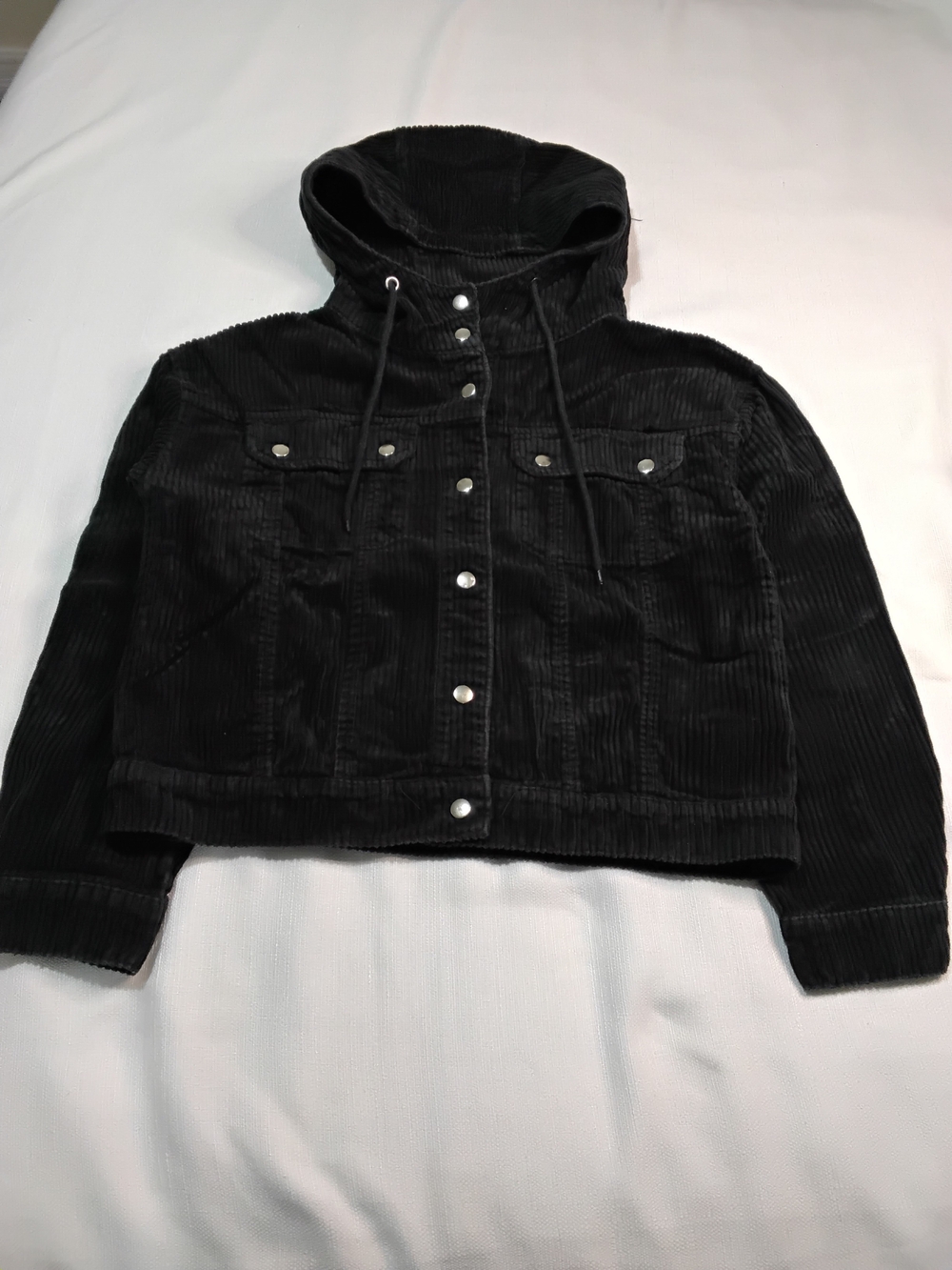 Forever 21 Black Corduroy Hooded Jacket Sz M Womens, Cropoed.